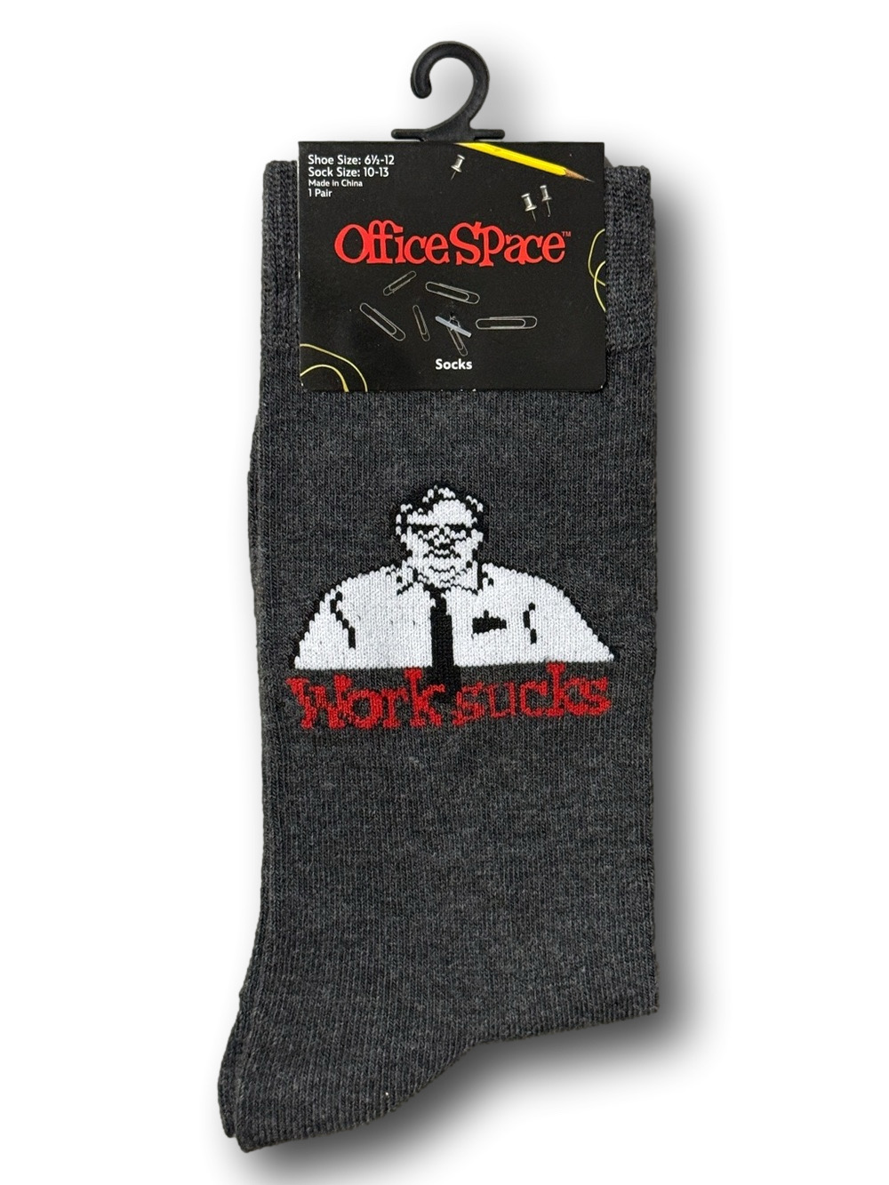 3/$20 Office Space Movie "Work Sucks" Funny Novelty Crew Socks - NWT